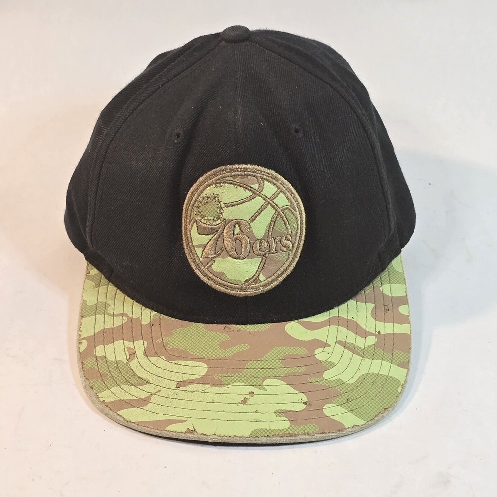 Philadelphia 76ers Mitchell And Ness Camo Snapback Hat Black‎ Green Camo Logo